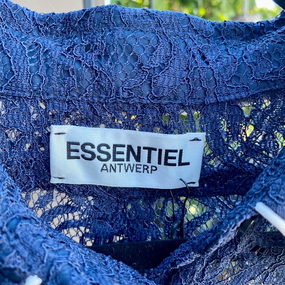 Essentiel Antwerp Ink Blue Lace Shirt Size 38 with White Piping NWT - Picture 3 of 6